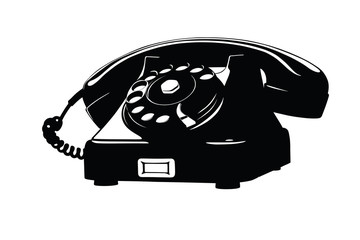 Old Style Analog Phone Stencil With Loose Curly Cord