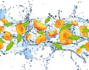 Obraz na płótnie Canvas Fresh apricots in water splash,isolated on white background