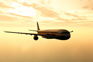 Fototapeta na wymiar Airplane in the sunset 3D render