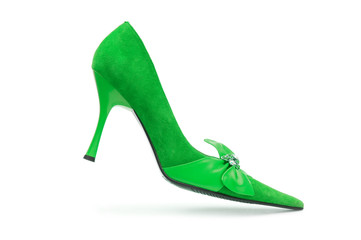 Green Female shoes on white background