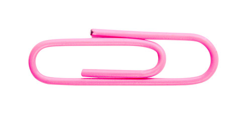 pink paper clip isolated on white