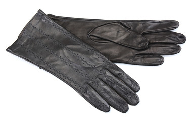 Beautiful black leather women's gloves isolated on white