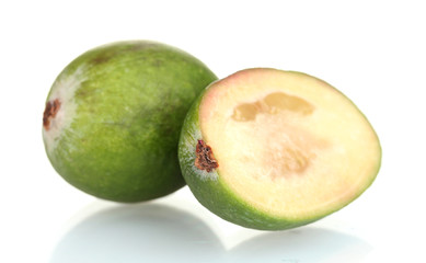 slsed feijoa fruit, isolated on white
