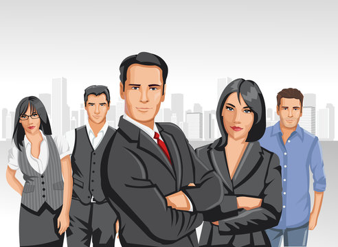 Business people with city on the background