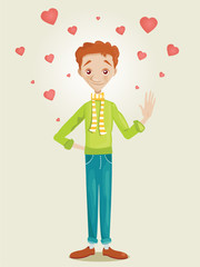 Cute boy in love, vector illustration