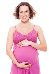 pretty pregnant woman in pink sundress