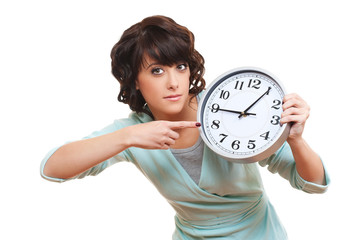 young woman with clock