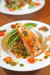 salmon with spaghetti pasta