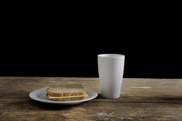 frugal breakfast on old table