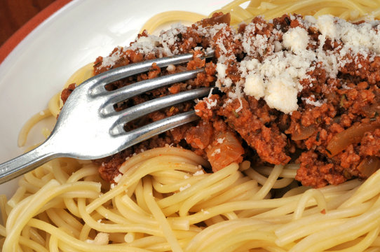 Les spaghettis sauce bolognaise et parmesan