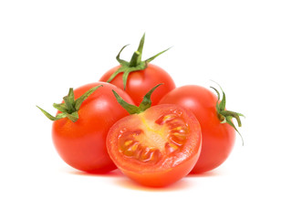 cherry tomatoes on a white background closeup