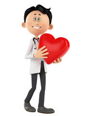 doctor cartoon is holding a heart with love