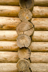 Log wooden house made of tree trunk wall closeup