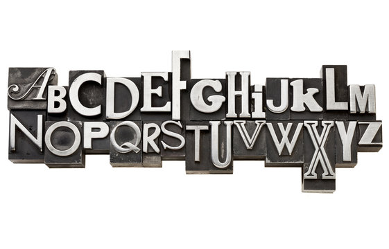 alphabet in vintage metal type