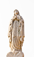 Statue of Virgin Mary on a white background