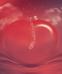 Abstract valentine heart with water, birth and tree