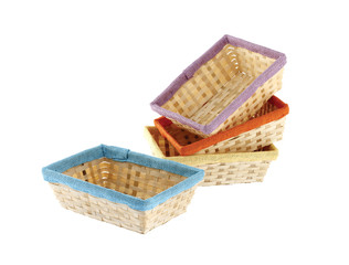 set wicker basket, isolated on white background, isolated on whi