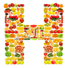 Alphabet made of many fruits and vegetables