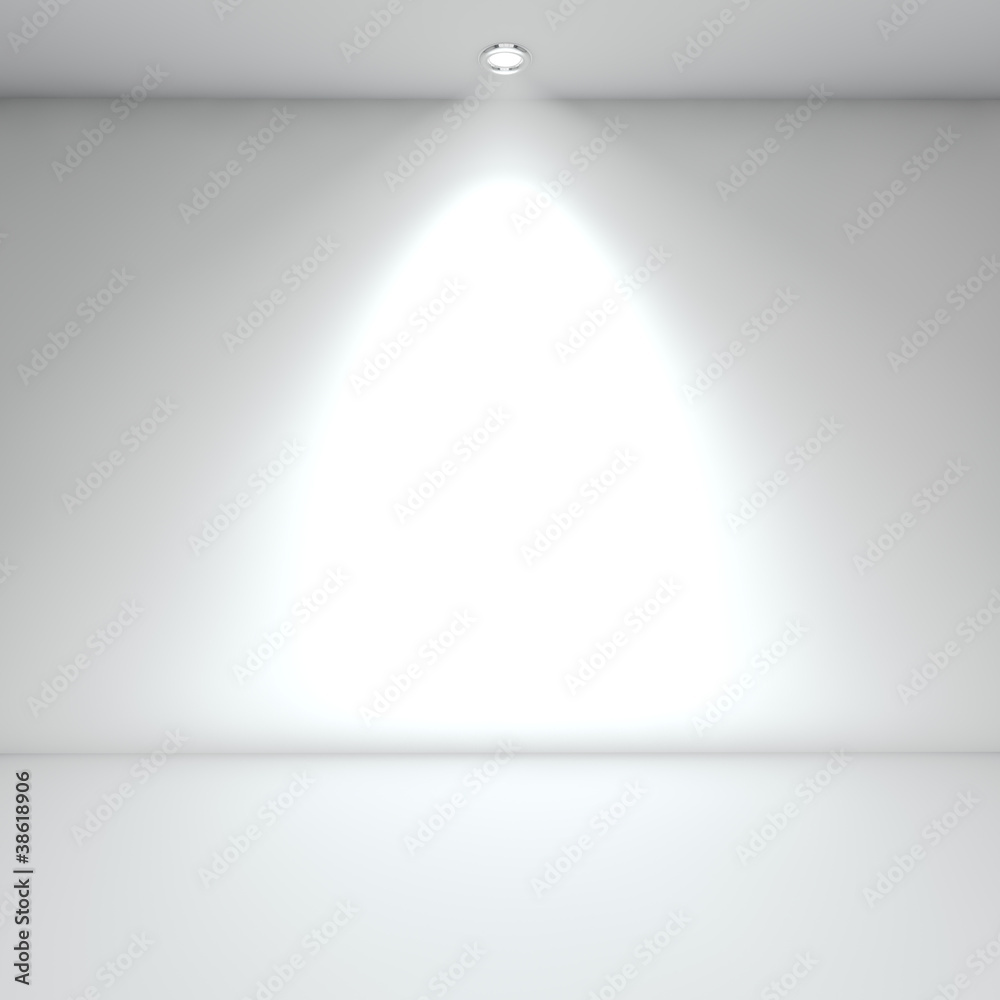 Wall mural illuminated empty white interior with spot light.