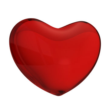 Red glass heart render isolated on white background.