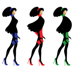 Vector set of isolated silhouettes of fashion women