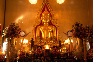 Ancient golden buddha in Thai temple,Bangkok, Thailand.