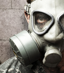 soldier with gas mask