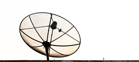 Parabolic satellite dish on roof isolated