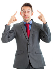 Businessman having an idea isolated on white