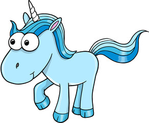 Goofy Blue Unicorn Vector Illustration