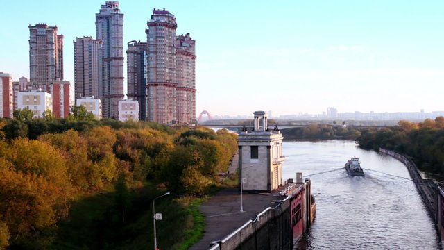 Ship sail down the Moscow Canal