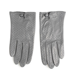 Beautiful gray leather women's gloves isolated on white