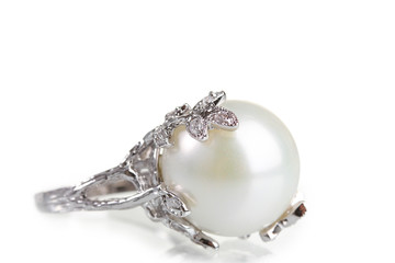beautiful ring with pearl isolated on white