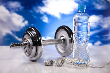 Obraz premium Bottle water and Fitness, and blue sky