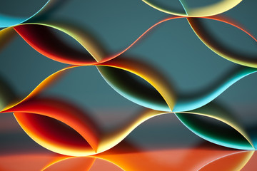 curved, colorful sheets paper with mirror reflexions