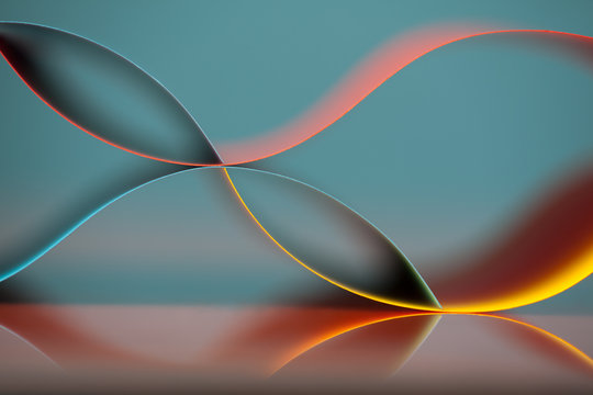 Curved, colorful sheets paper with mirror reflections