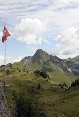 Swiss flag and Faulhorn from Schynige Platte