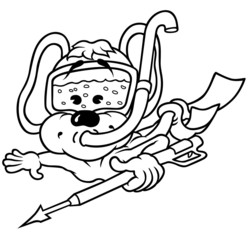 Mouse Diver - Black and White Cartoon Illustration,