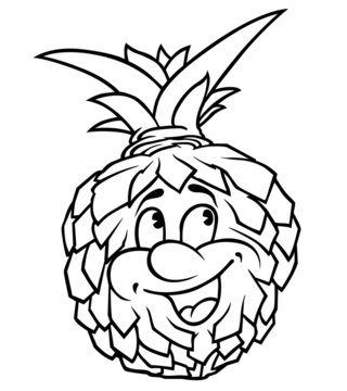 Pineapple - Black and White Cartoon Illustration