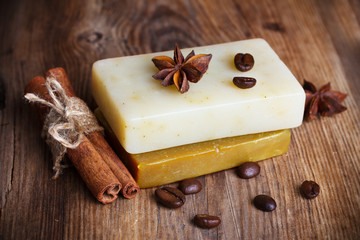 handmade soap with coffee beans, cinnamon and anise star