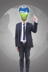 Businessman with light bulb concept.
