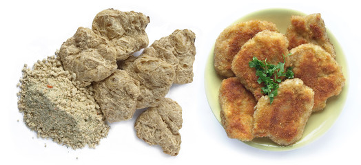 Dry soya chops and breaded soya burgers