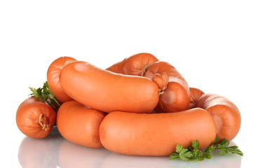 tasty sausages and parsley isolation on white