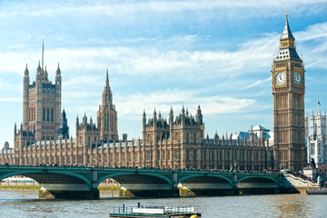 Fototapeta na wymiar Big Ben, House of Parliament i Westminster Bridge,