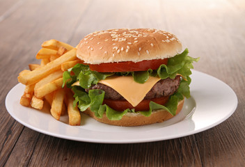 hamburger and french fries