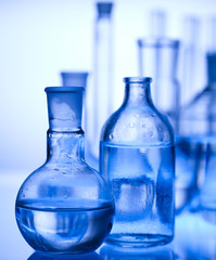 Test tubes on blue background