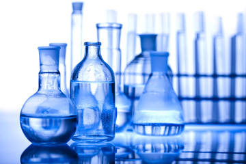 Laboratory glassware with white background
