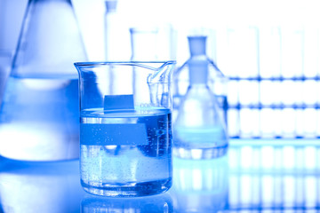 Glass laboratory equipment with white background