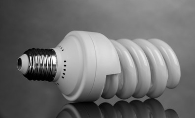 energy saving light bulb on gray background.