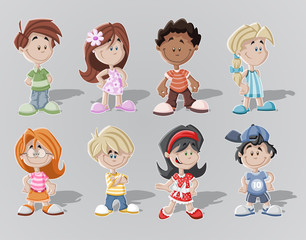 Fototapeta premium Set of 8 cute happy cartoon kids